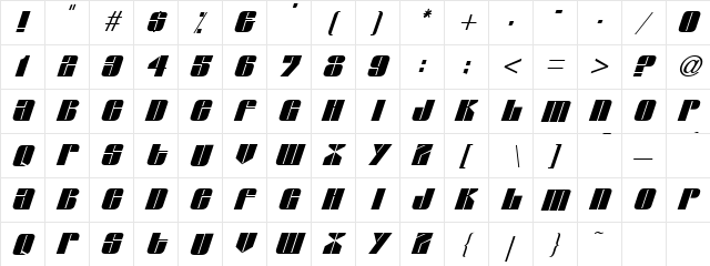 Camera's Eye 1 Italic  glyph index