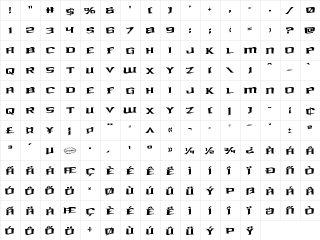 Kreature Kombat Warped Regular  glyph index