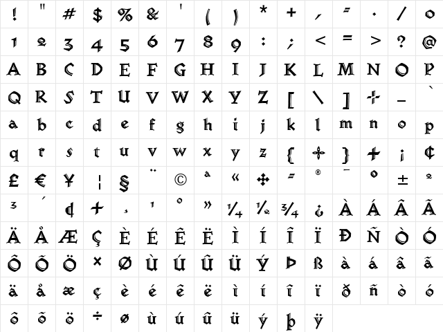 Werkstatt Engraved ITC Black  glyph index