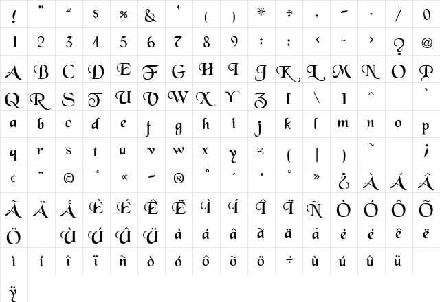 Black Regular  glyph index