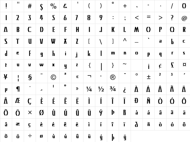 Kino MT Std Regular  glyph index