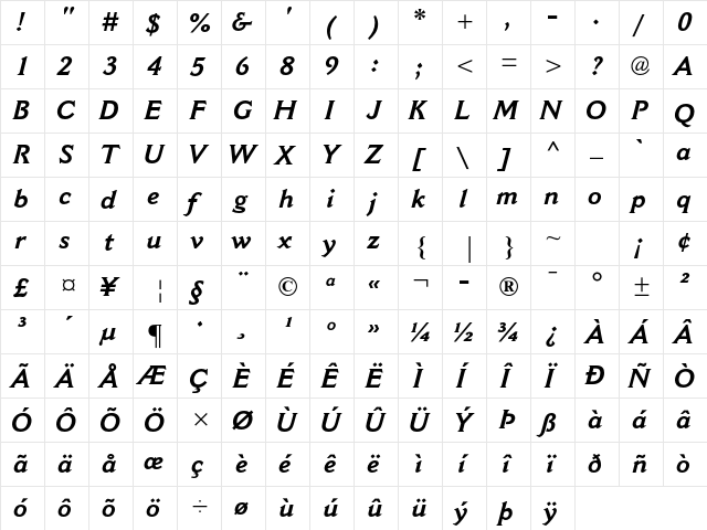 Cantoria MT Std Bold Italic  glyph index