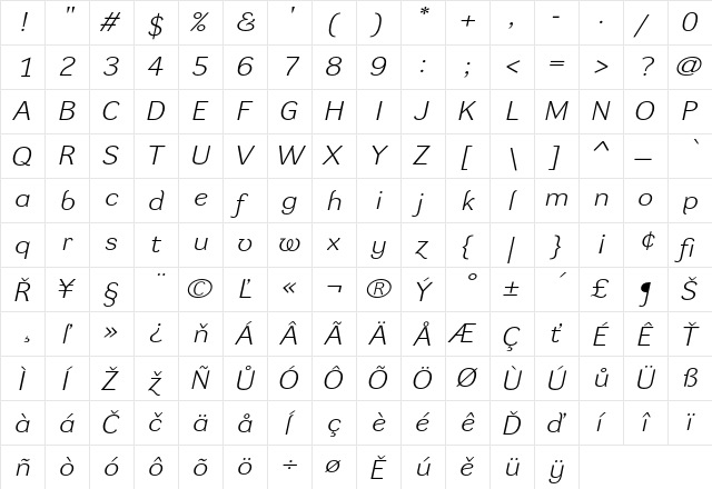 Dynamo LXE Regular  glyph index