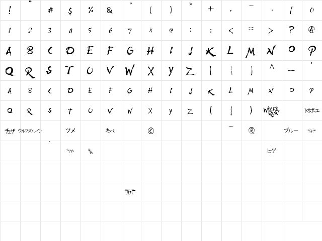 WolfsRain Regular  glyph index
