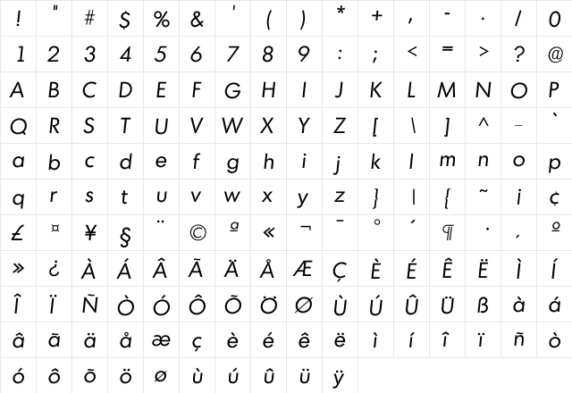Imontreal Regular  glyph index