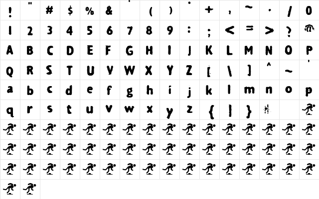 Techninecleen Regular  glyph index