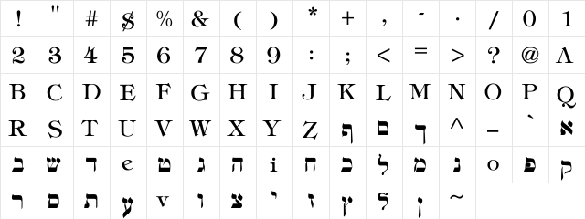 Rebeccah Regular  glyph index