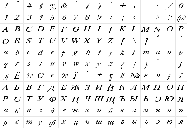 CaslonC Italic  glyph index