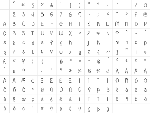 GeorgiaBelle Medium  glyph index