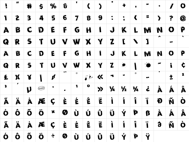 Red Undead Rotated Regular  glyph index