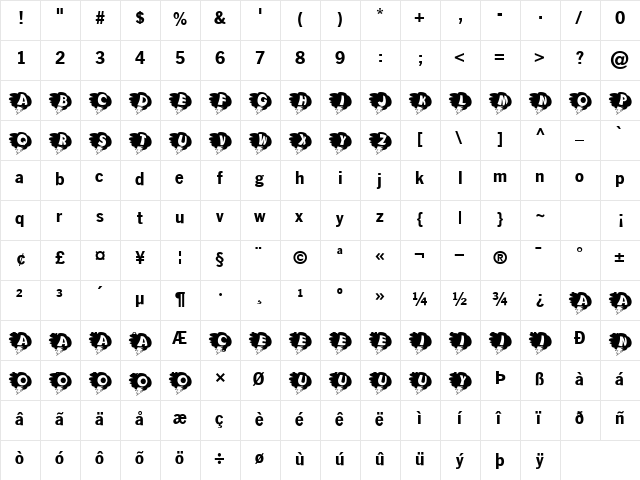 KAStorm Regular  glyph index