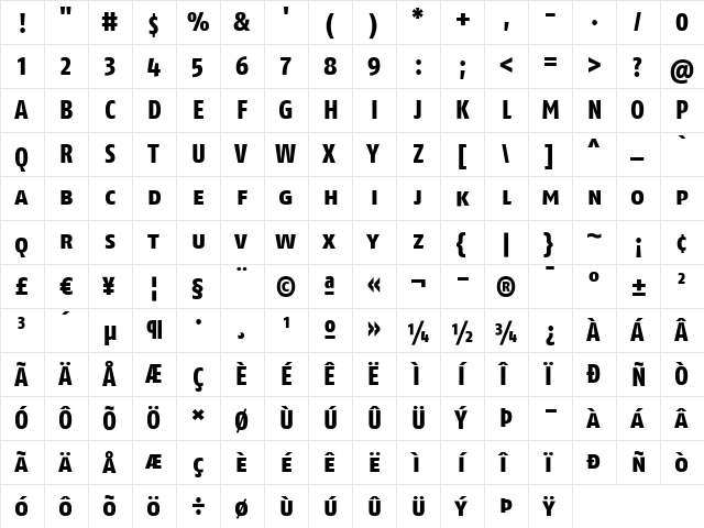 FagoCoLf Extrabold  glyph index