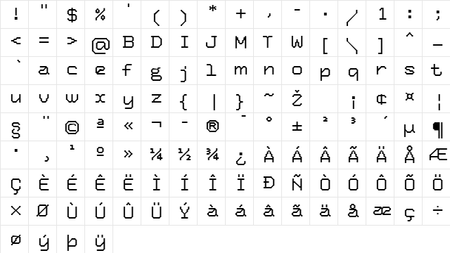 TronicLF-Regular Regular  glyph index