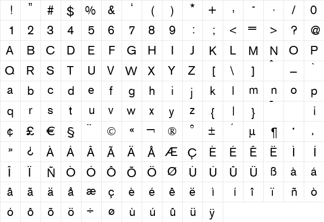 A750-Sans Regular  glyph index