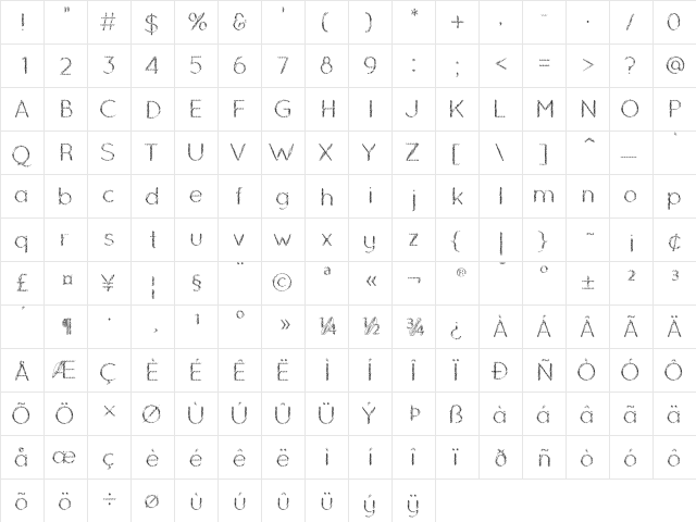 Ozarks Normal  glyph index