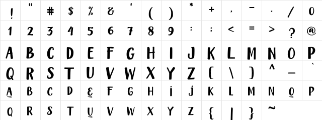 Chandelle Display Regular  glyph index