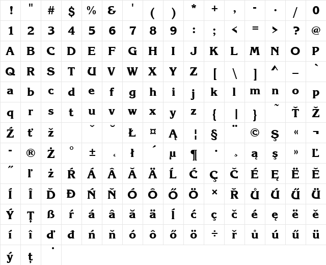 KorinnaItcTEEExtBol Regular  glyph index