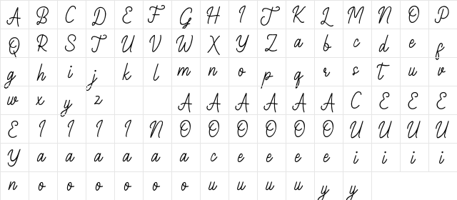 Batherly Demo Regular  glyph index