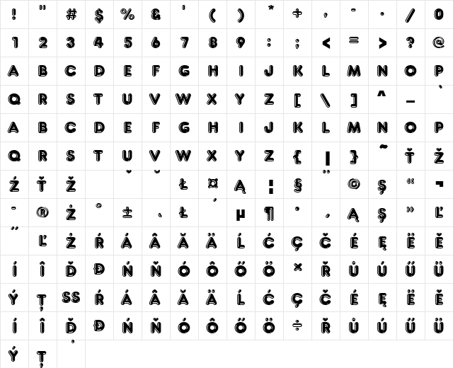 FrankfurterHigDEE Regular  glyph index