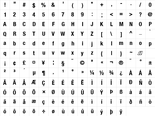 Context Reprise Condensed SSi Bold Condensed  glyph index