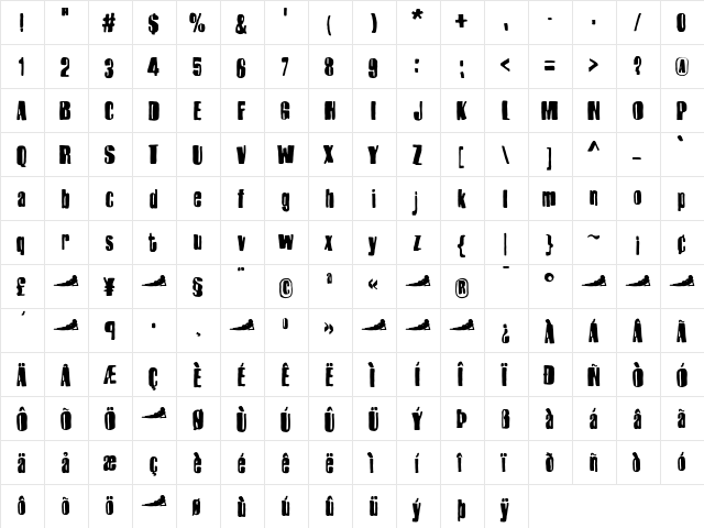 Harlem-SlangBold Bold  glyph index