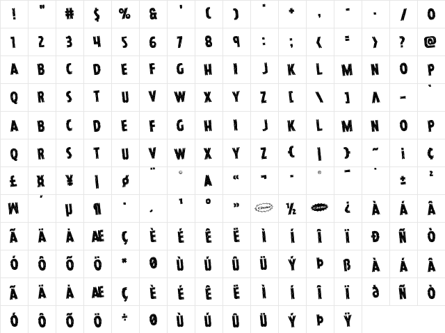 Hanging Tree Staggered Rotated Regular  glyph index