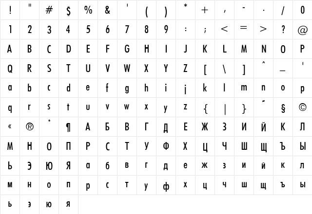 Futura_Condenced-Normal Regular  glyph index