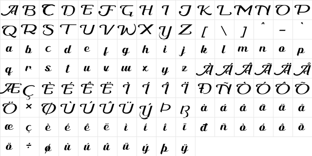 Cathena Regular  glyph index