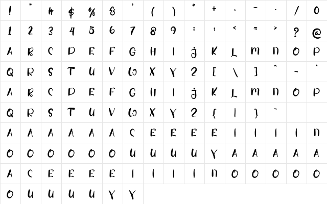 Baby Girl Regular  glyph index