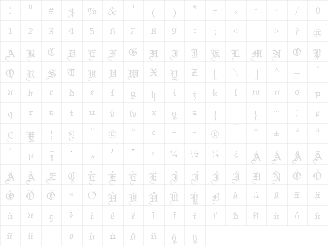 BreaLight Regular  glyph index