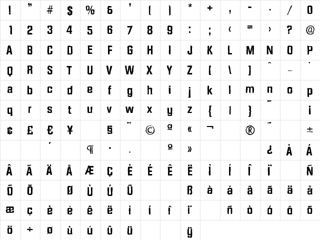 DiamanteAntique Bold  glyph index
