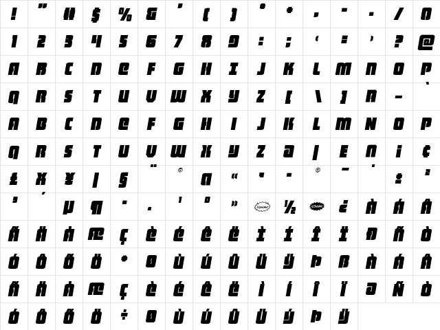 Heavy Falcon Semi-Italic Semi-Italic  glyph index