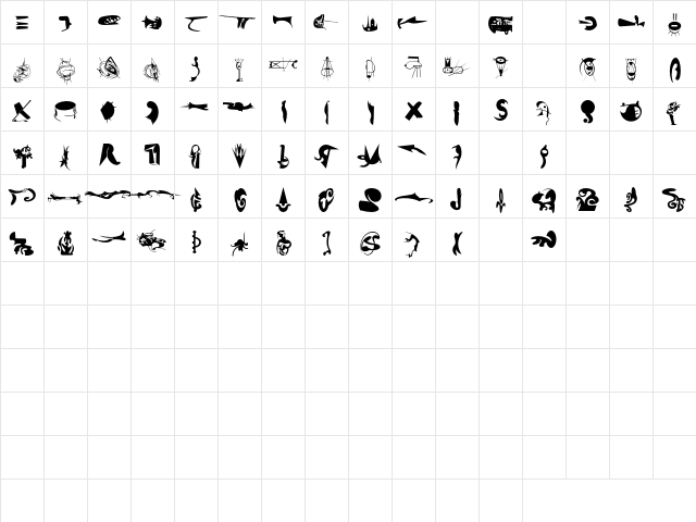 FellaPartsToo Roman  glyph index