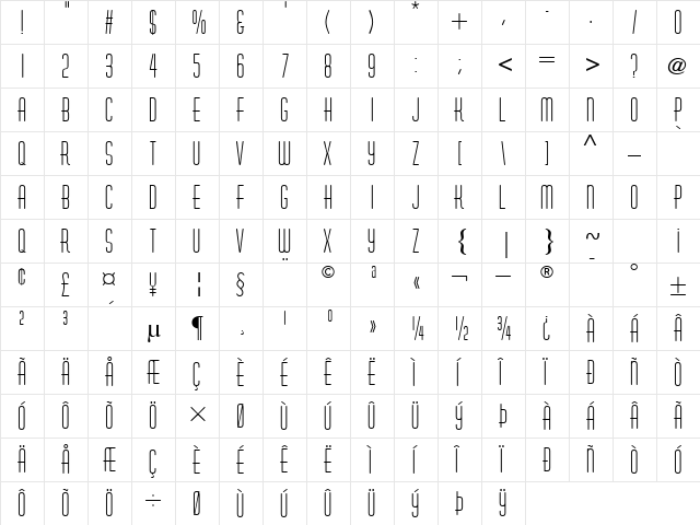 Aldous Vertical Regular  glyph index