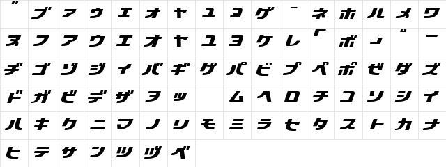 WA50 Regular  glyph index