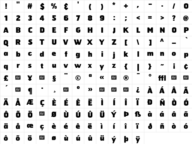 Hermes Black  glyph index