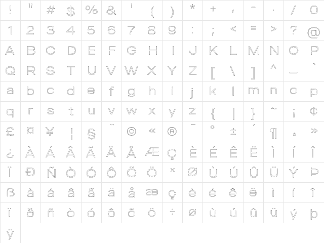 MADE Outer Sans Outline Thin  glyph index