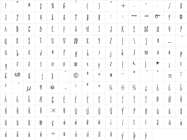 Pious Henry ITC Light  glyph index