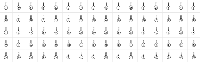 Proxanys Regular  glyph index