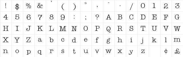 Keyboard Display SSi Regular  glyph index