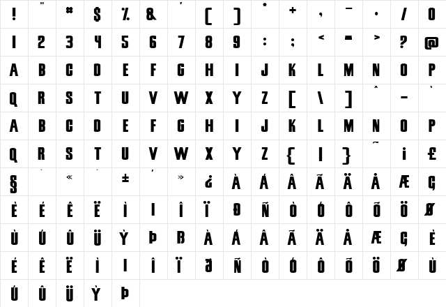 Snickers Straight Normal  glyph index