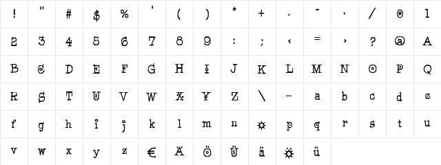 Pegyptienne Regular  glyph index