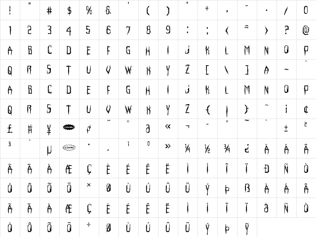 Horroroid Regular  glyph index
