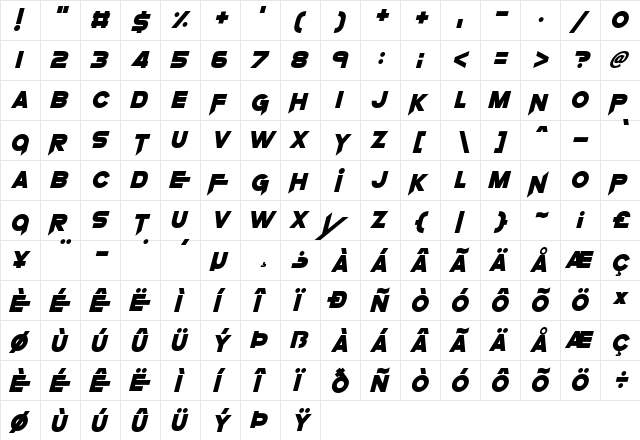 Knife Princess Regular  glyph index