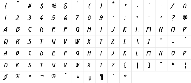 a_ModernoCaps Italic  glyph index
