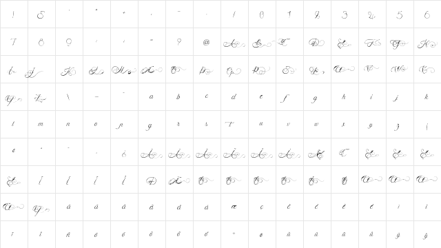 Mademoiselle Camille Italic  glyph index