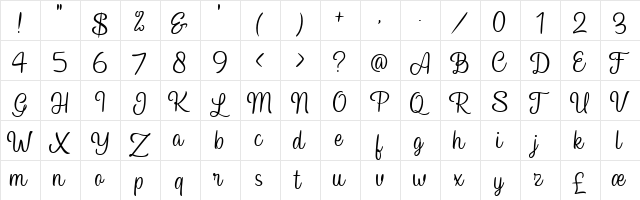 Hampshire Regular  glyph index