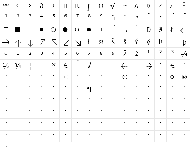 StradaExp-Light Regular  glyph index
