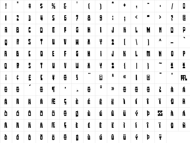 Buster Regular  glyph index