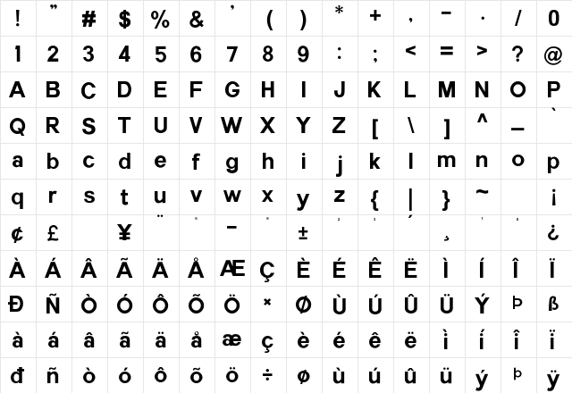 Havertize Regular  glyph index